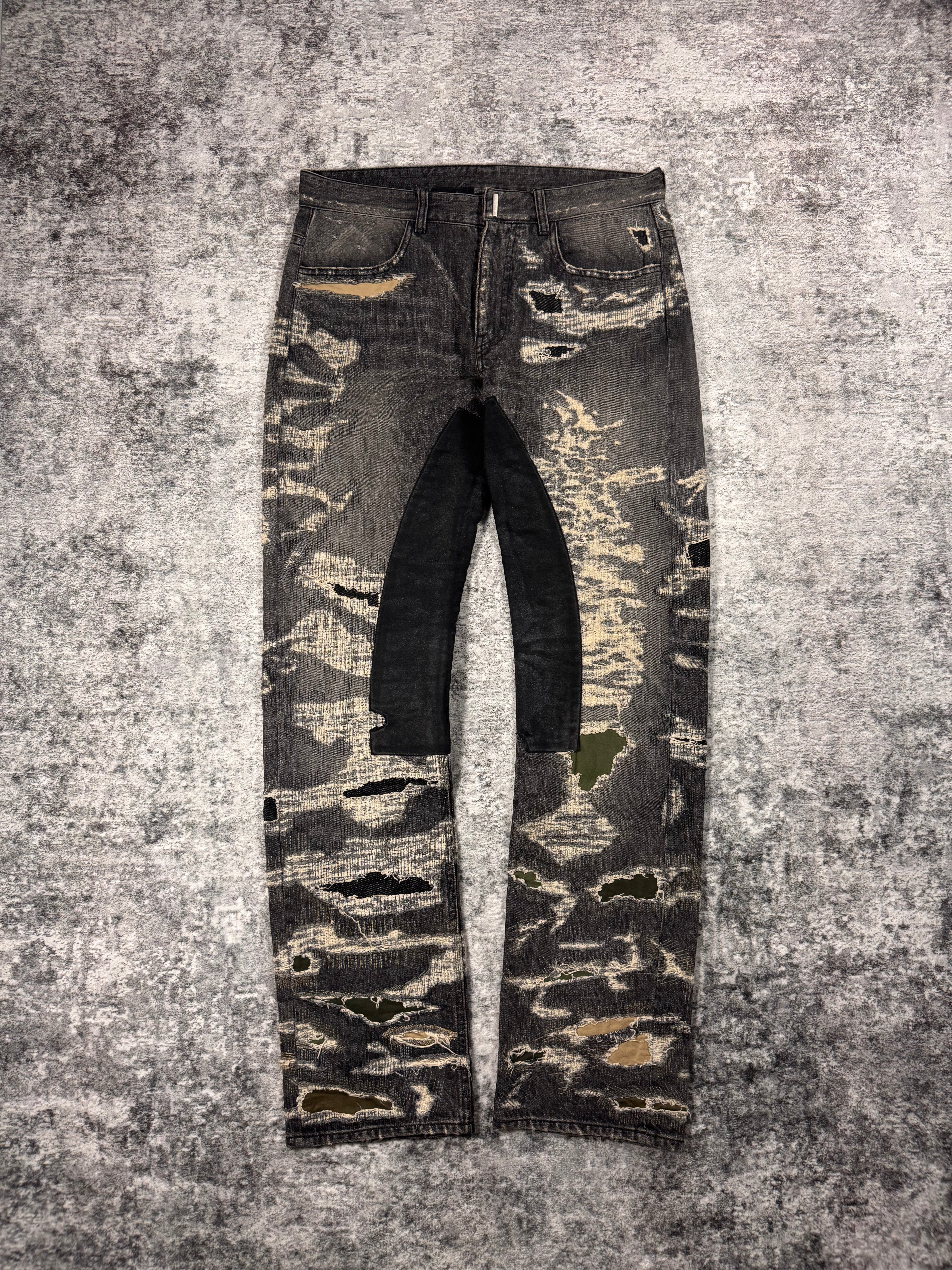Givenchy FW22 Matthew Williams Boro Distressed Moleskin Patched Denim