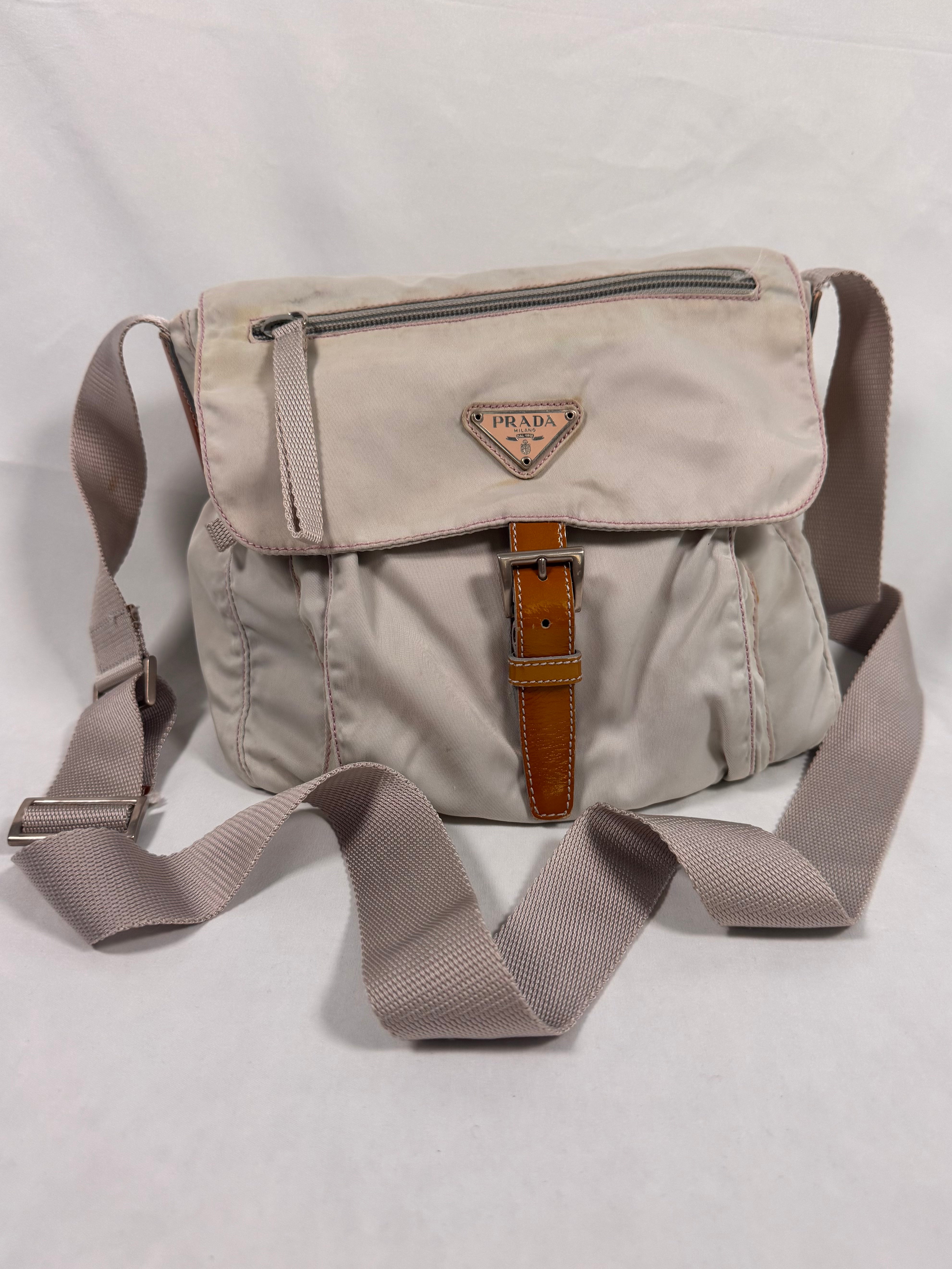 2000s Prada Milano 'Lilla' Faded Nylon Crossbody Bag