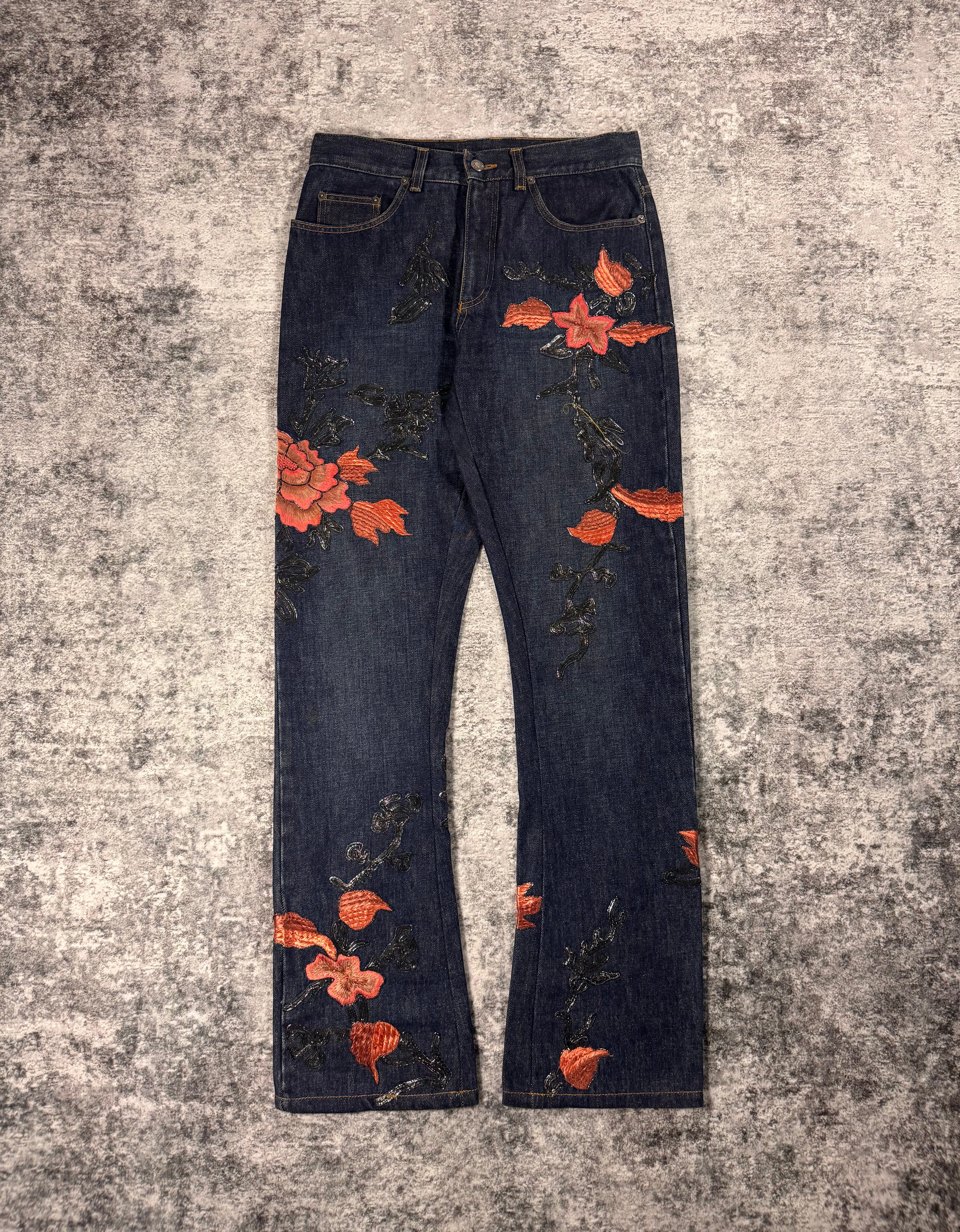 FW1999 Gucci Tom Ford Floral Embroidery Runway Denim