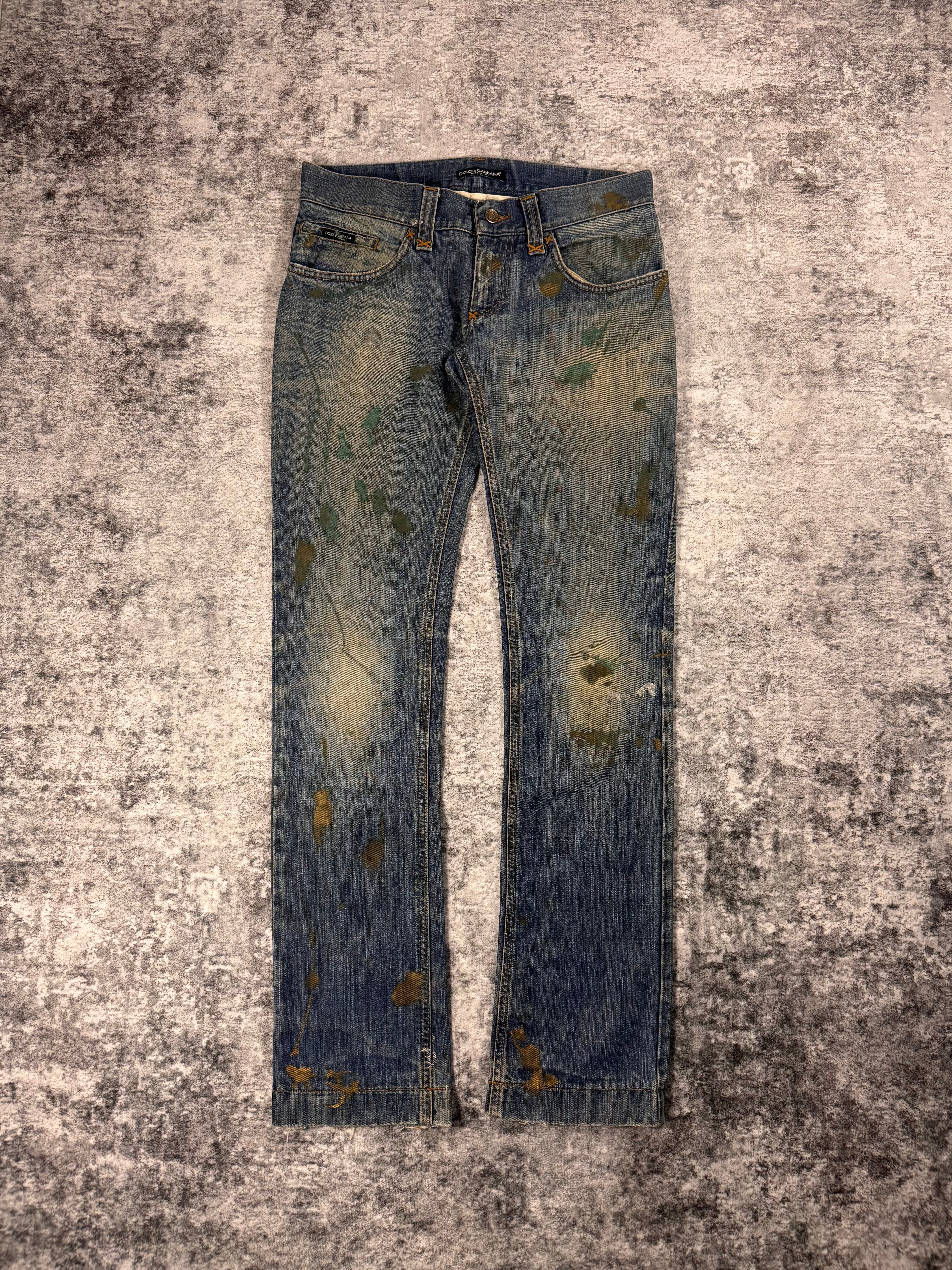2000s Dolce & Gabbana Green Paint Splatter Mudwash Denim