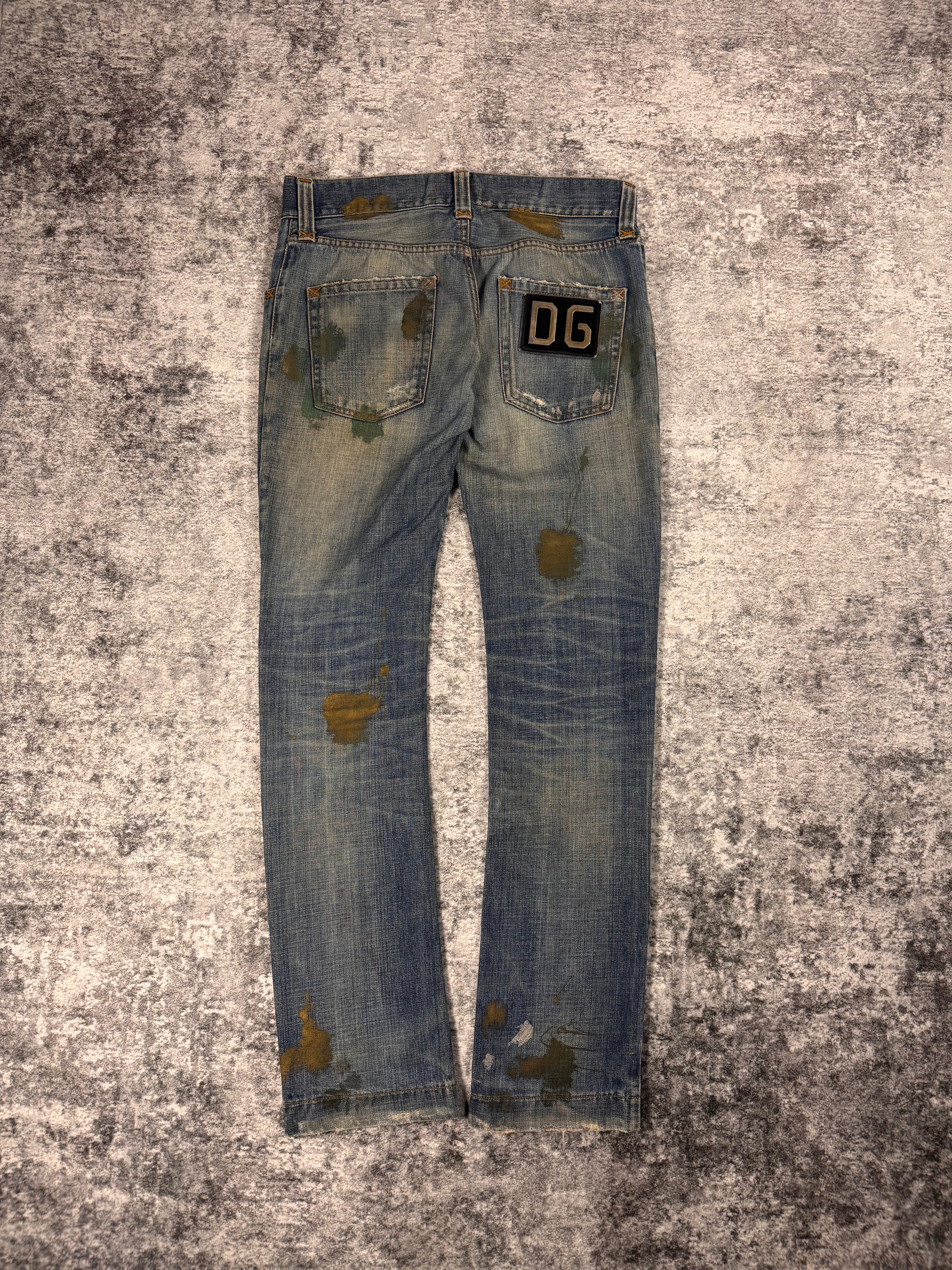 2000s Dolce & Gabbana Green Paint Splatter Mudwash Denim