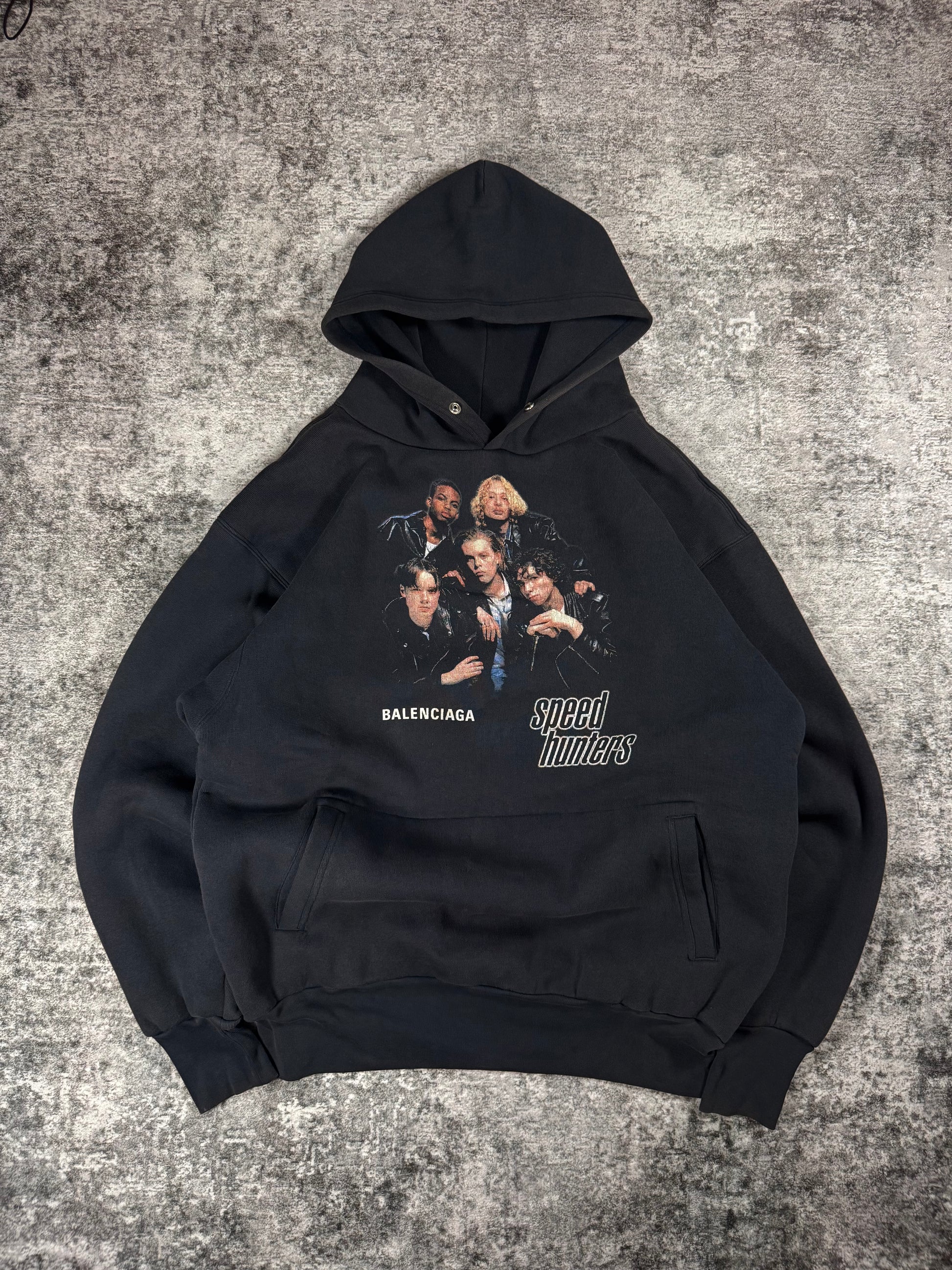 Balenciaga piece with speed hunters graphic on a oversized silhouette black hoodie 
