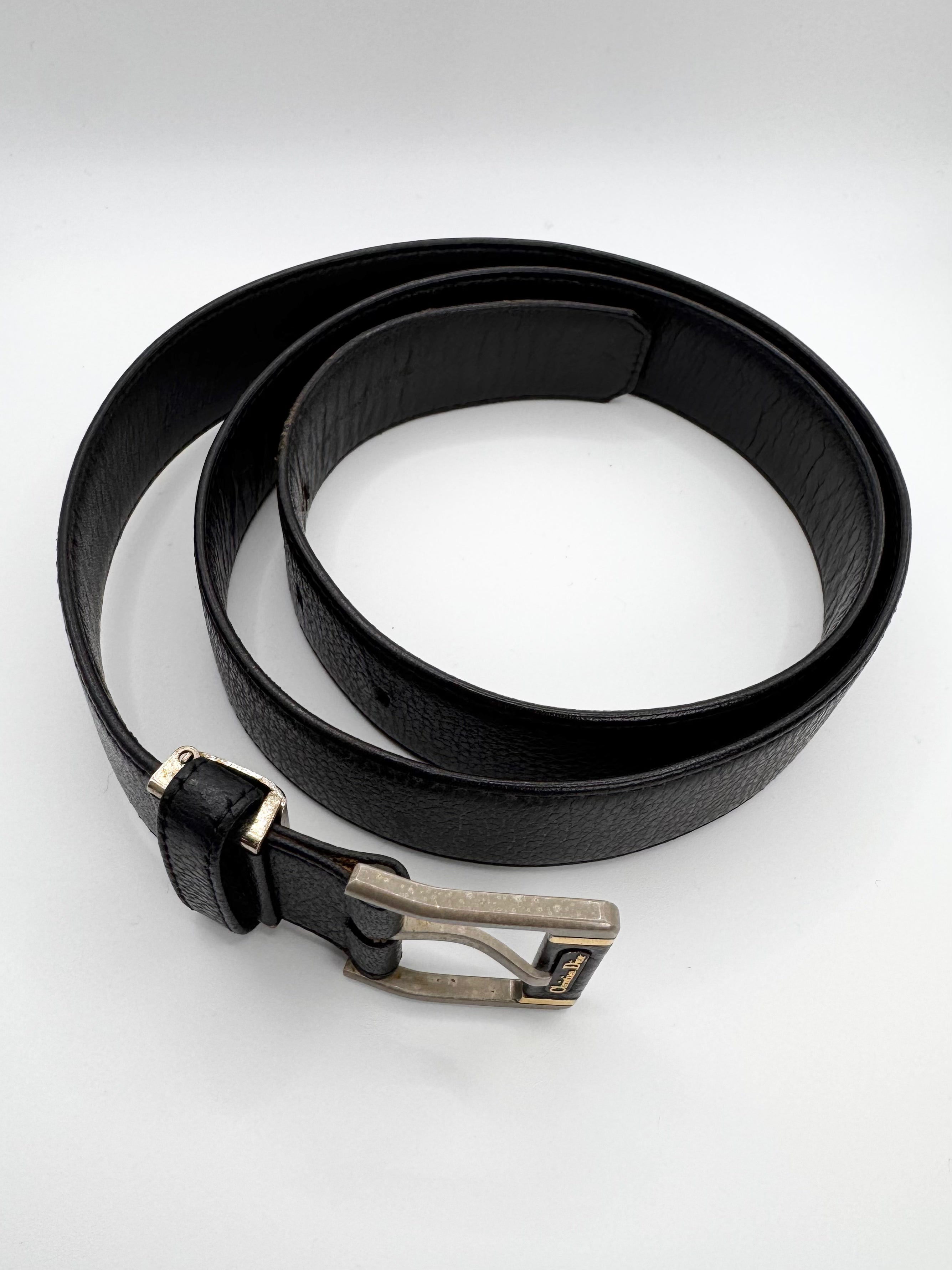 2000s Christian Dior ‘Buckle Logo’ Black Leather Belt