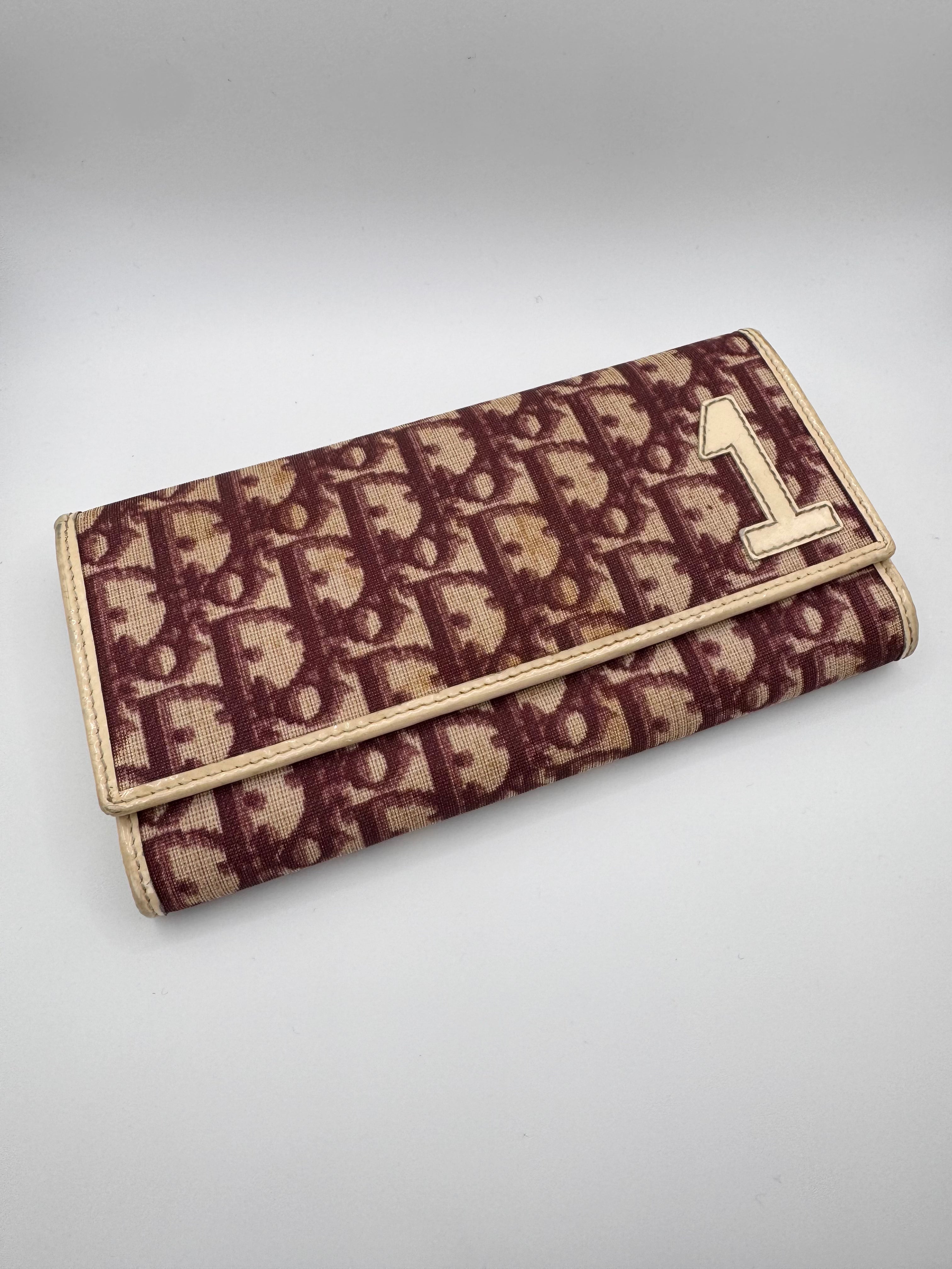2000s Christian Dior 'Trotter' 1 Burgundy Monogram Wallet