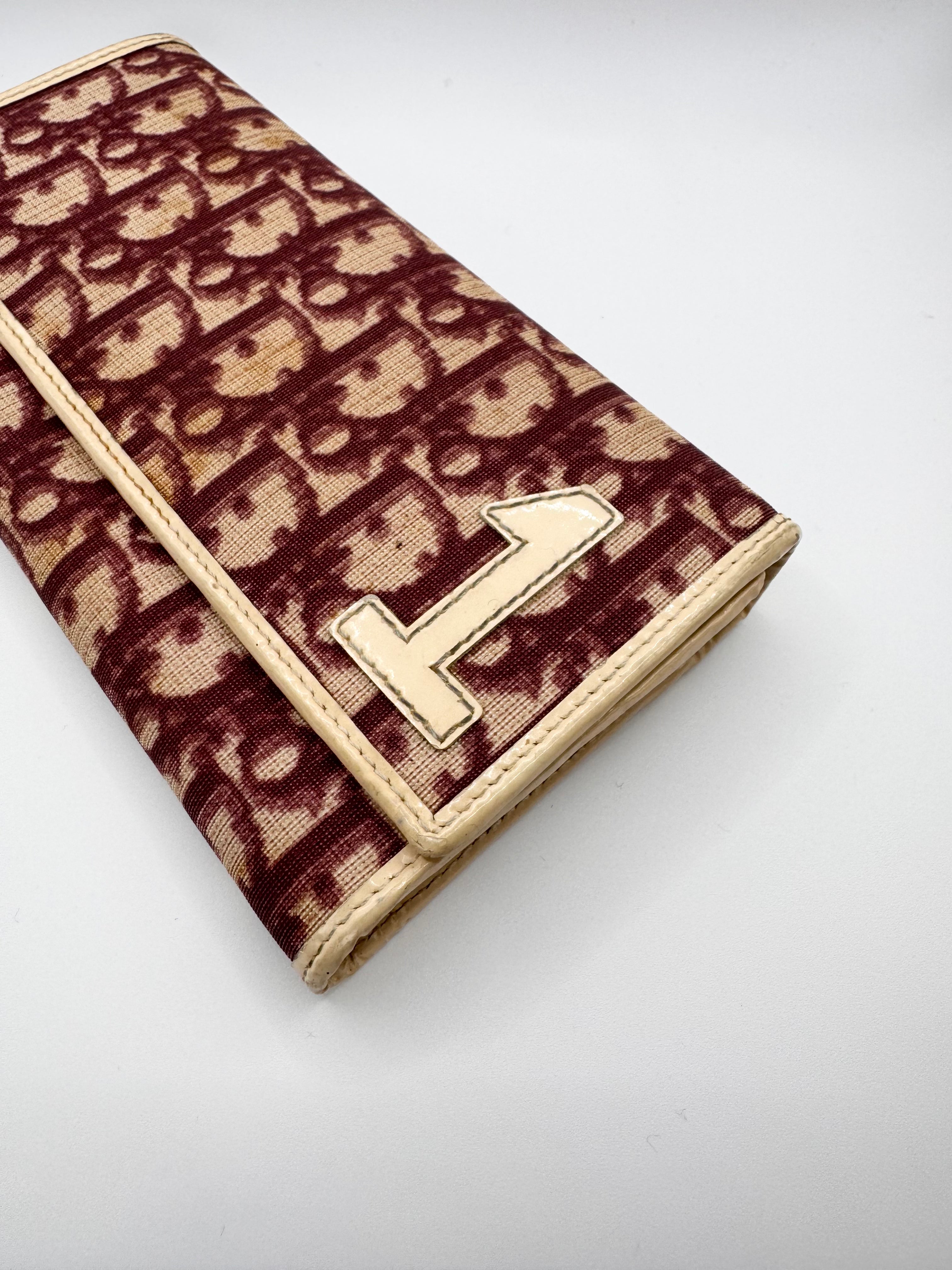 2000s Christian Dior 'Trotter' 1 Burgundy Monogram Wallet