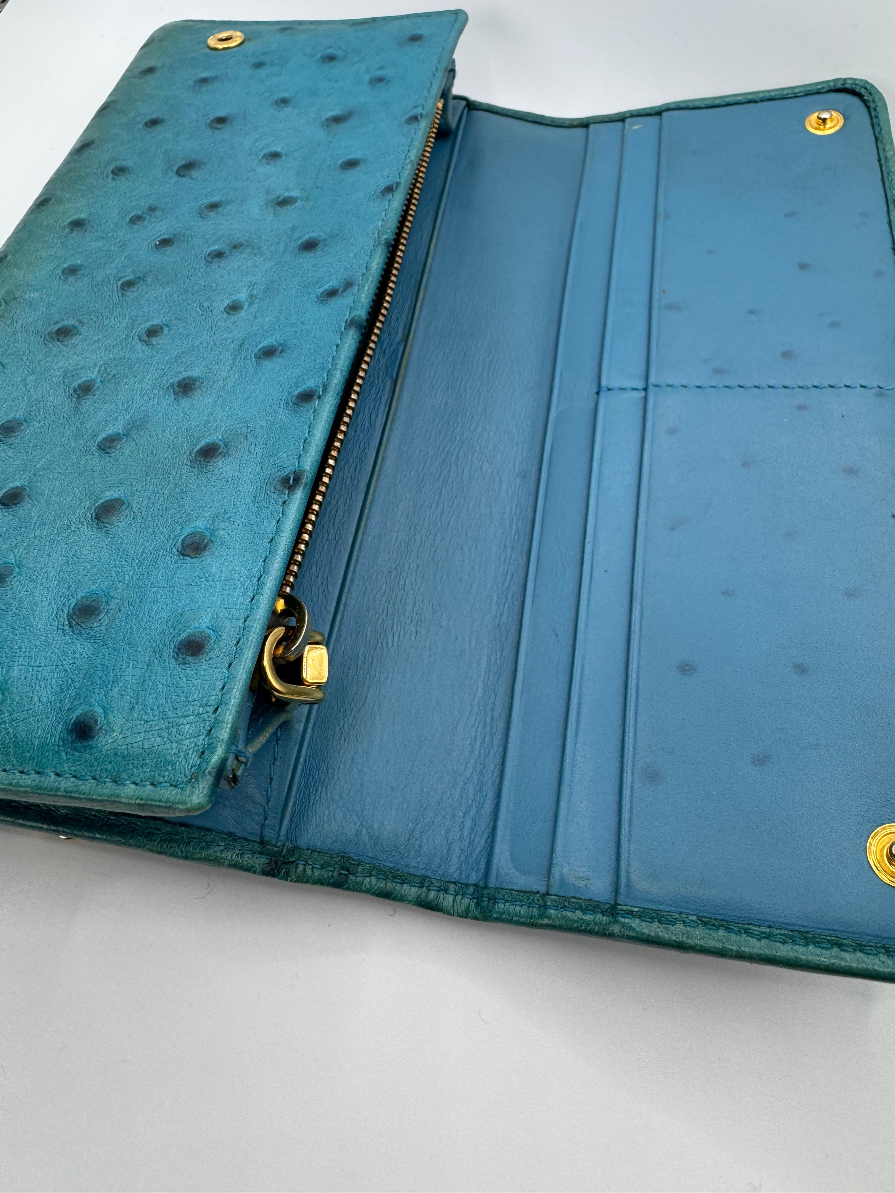 2000s Miu Miu Aqua Blue Ostrich leather Wallet