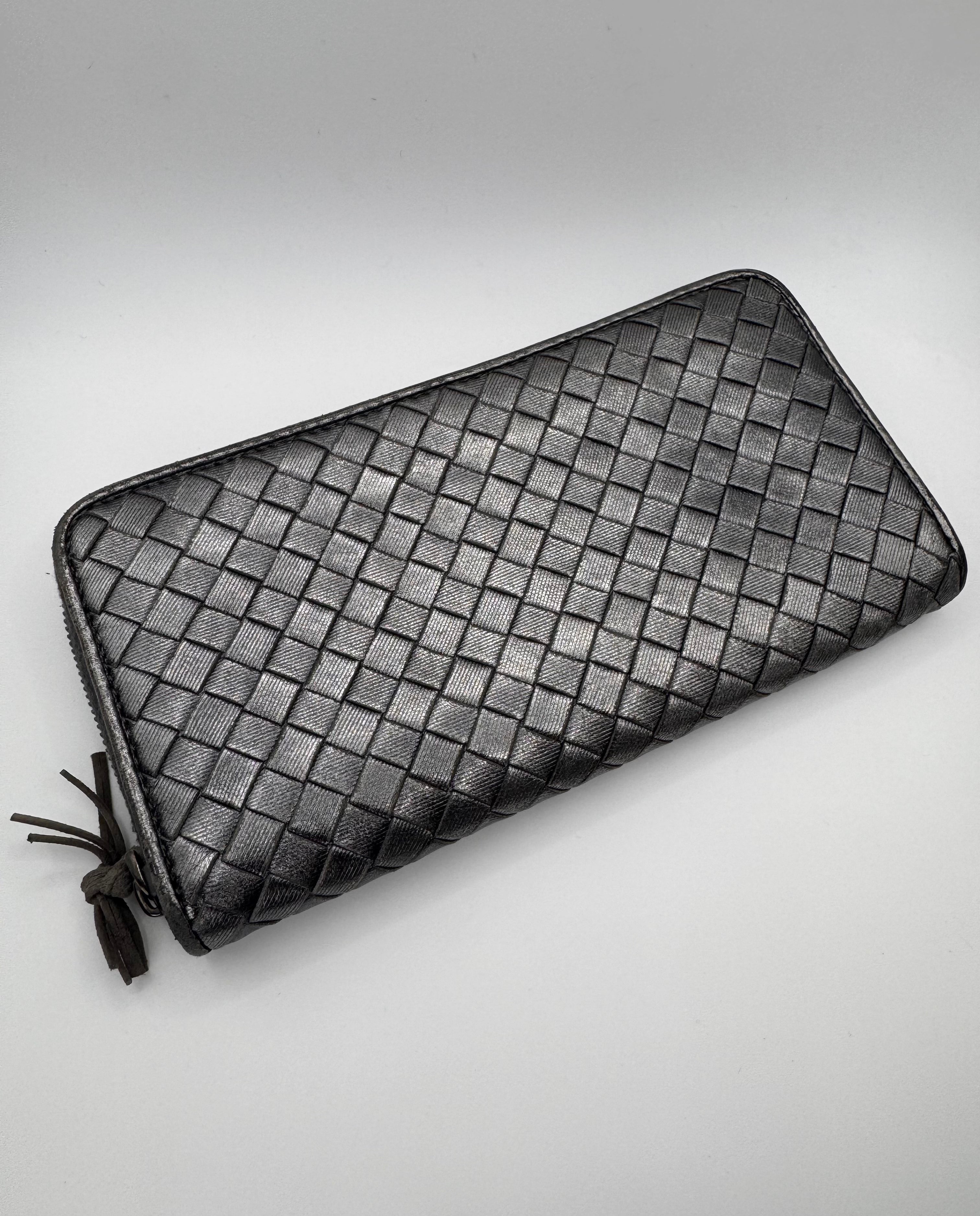 Bottega Veneta ‘Intreciatto’ Silver Tint Leather Wallet