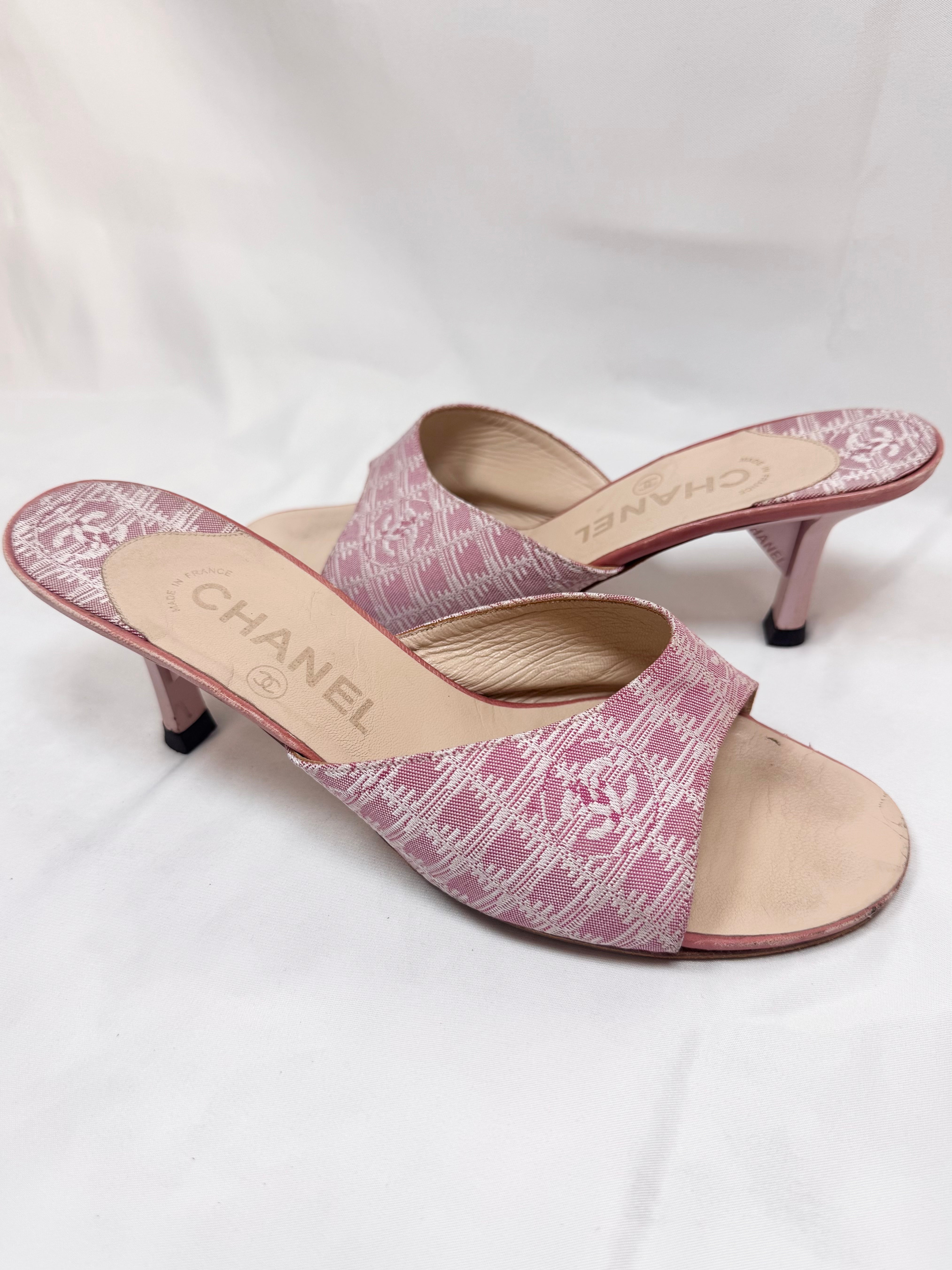 2000s Chanel 'Travel Line' Pink CC Canvas Heels