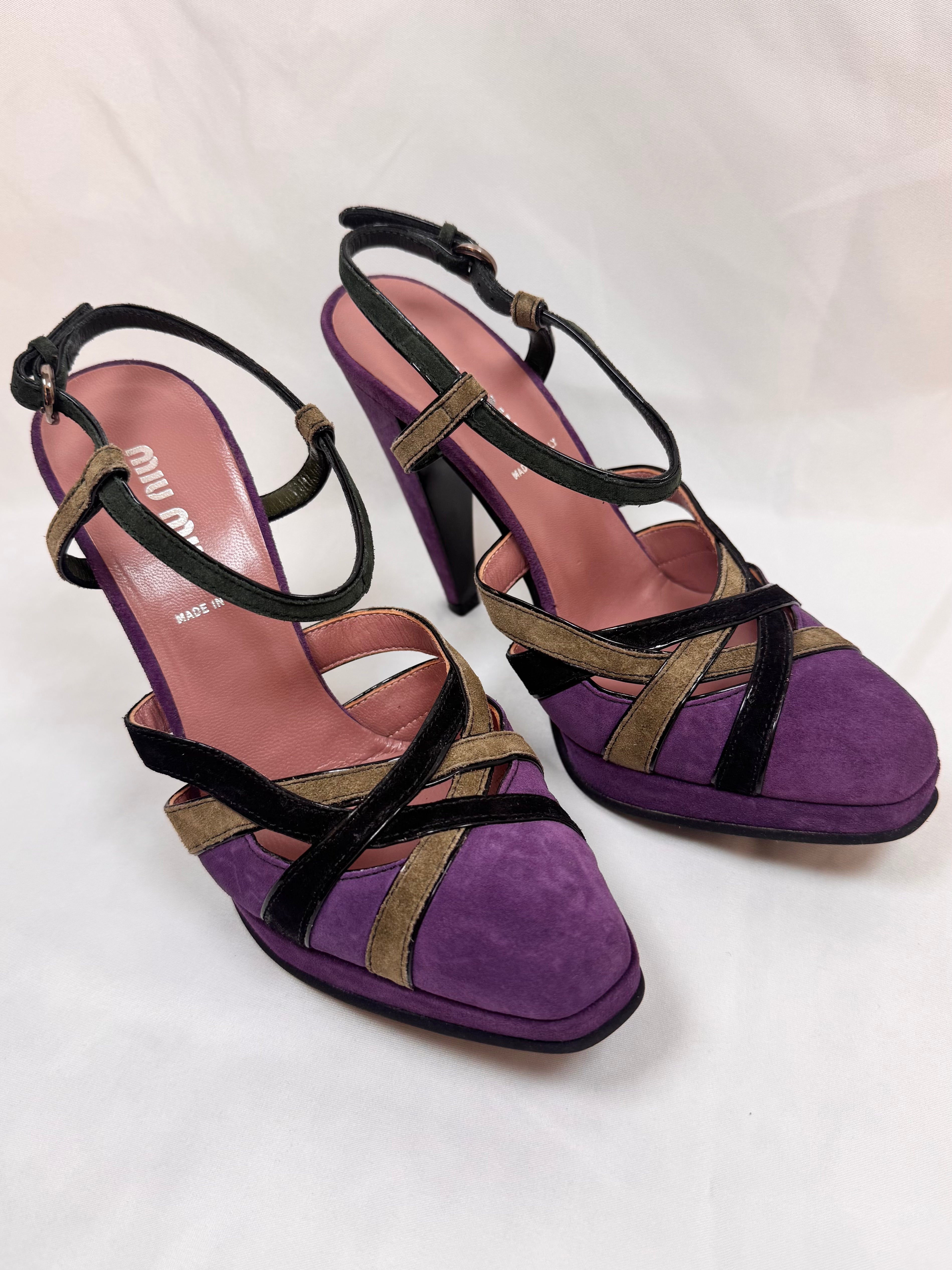 Miu Miu Purple Suede Strap Heels