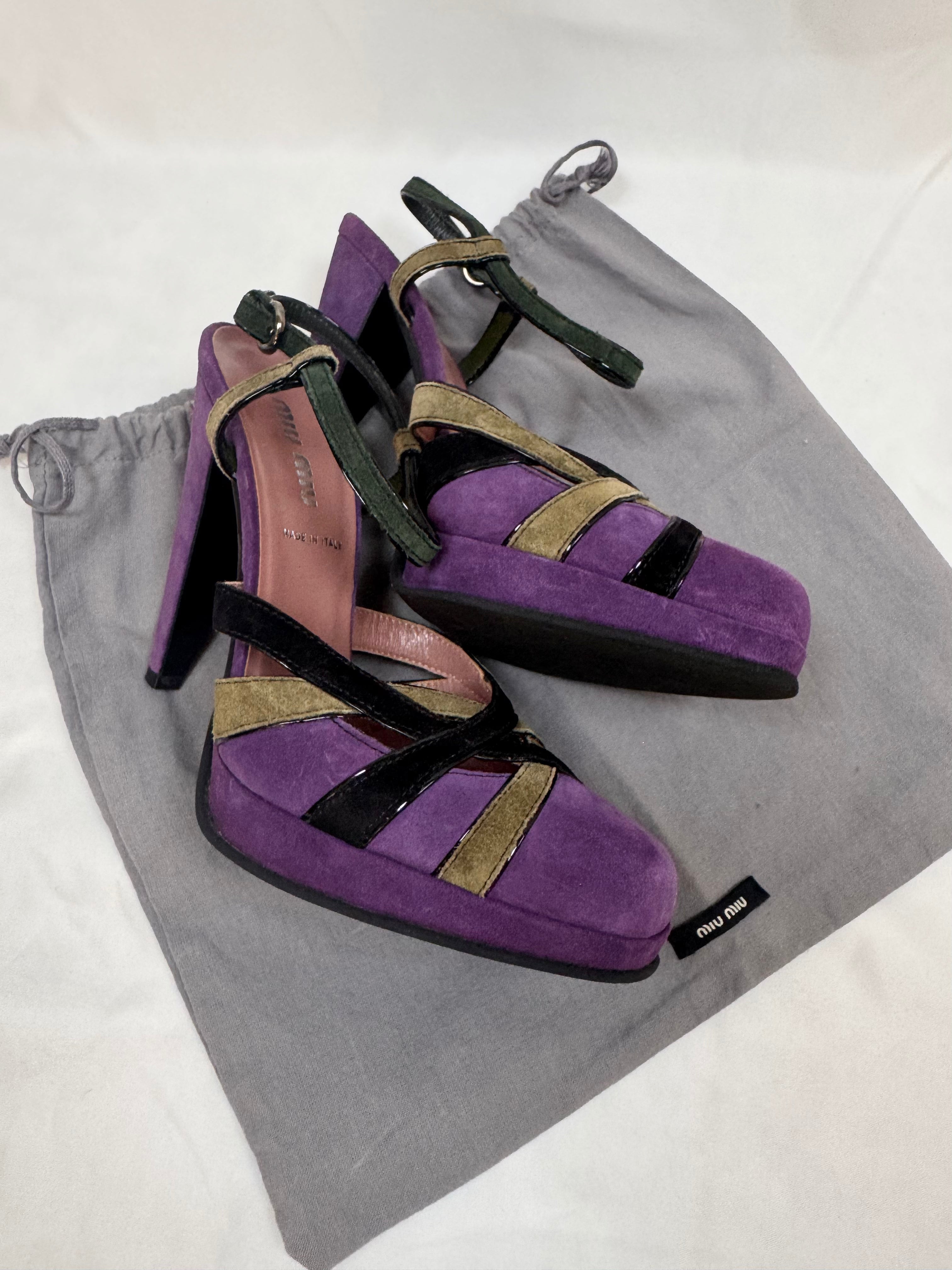 Miu Miu Purple Suede Strap Heels