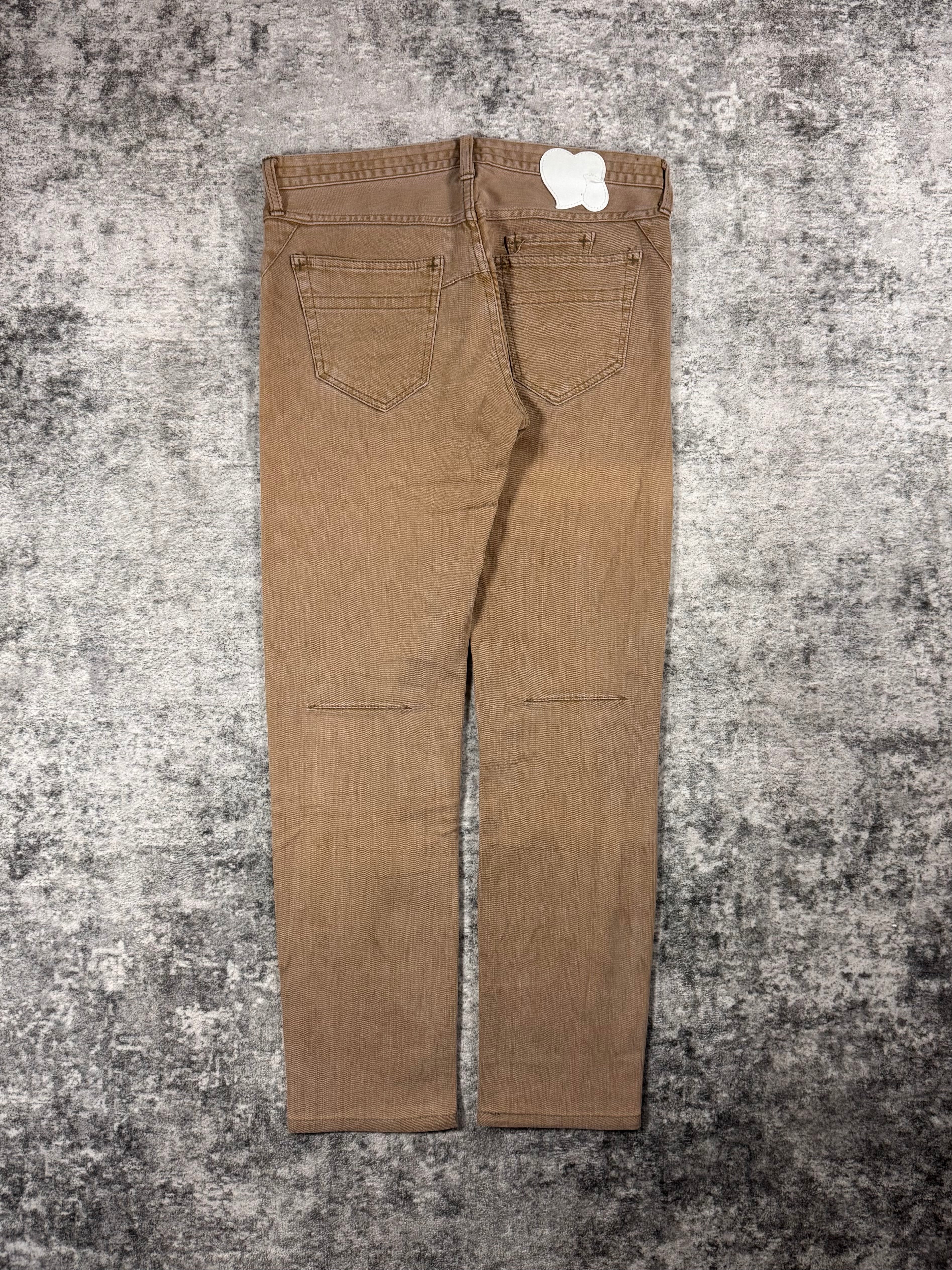 Number (N)ine Spring Summer 2008 Birds distressed denim jeans front view on grey background. 