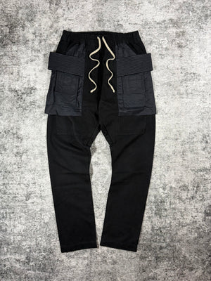 Front view of Rick Owens FW20 Performa hybrid nylon Creatch cargo pants